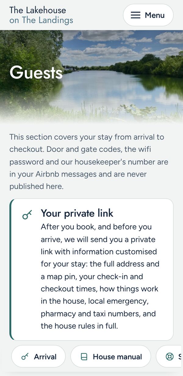 Guests page on a phone, explaining the welcome message sent before arrival